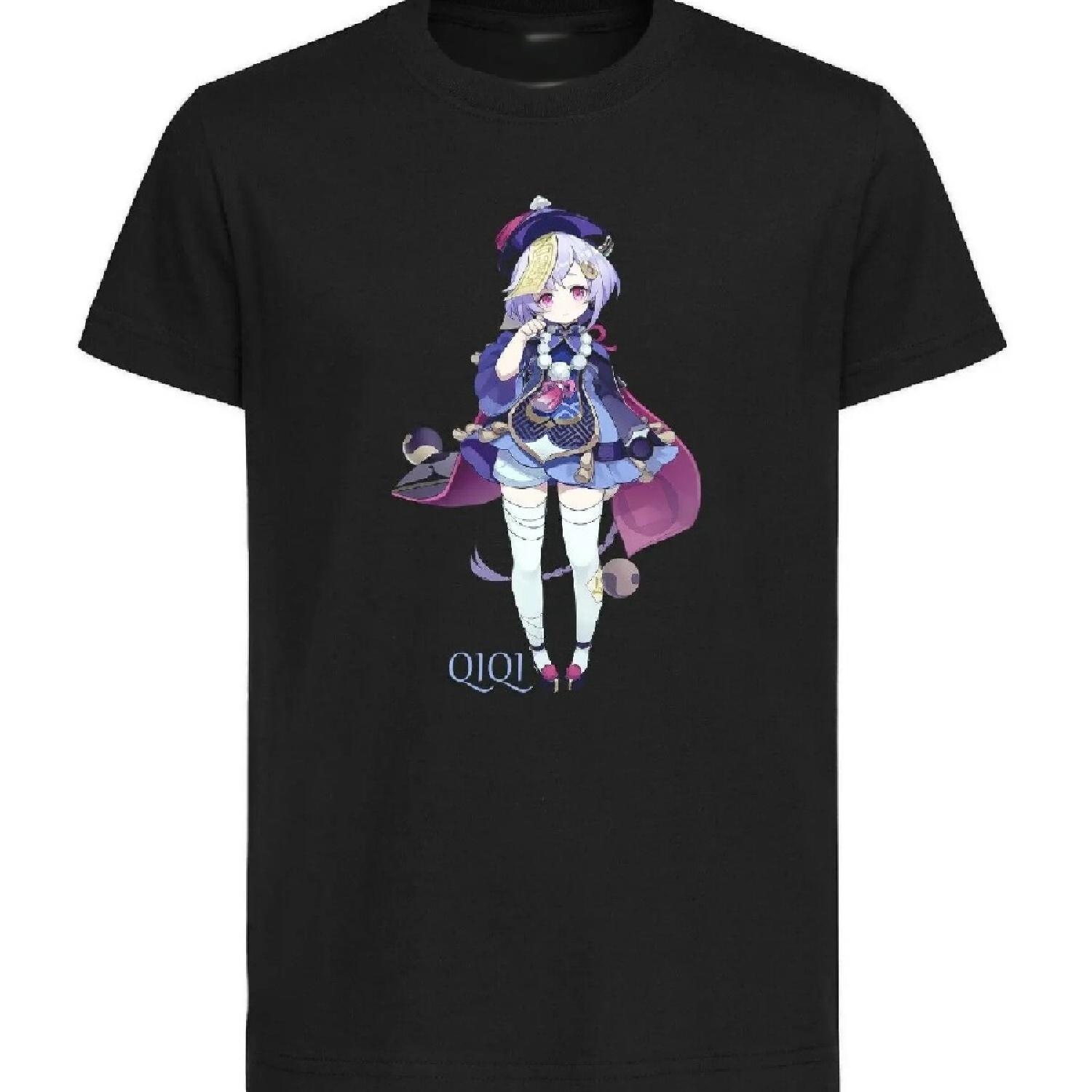 

Black T-Shirt - Black Jersey - Genshin Impact - Qiqi- S