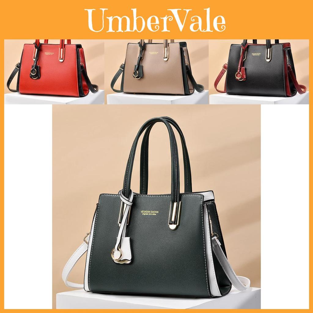 Modische Mama-Tragetasche aus PU-Leder Stilvolles Farbblock-Design Vielseitige mittelgroße Handtasche mit weichen Griffen für den täglichen Gebrauch