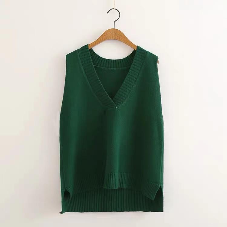 V-neck Knitted Vest Women's Sweater Autumn and Winter New Korean Loose Wild Sweater Vest Sleeveless Sweater