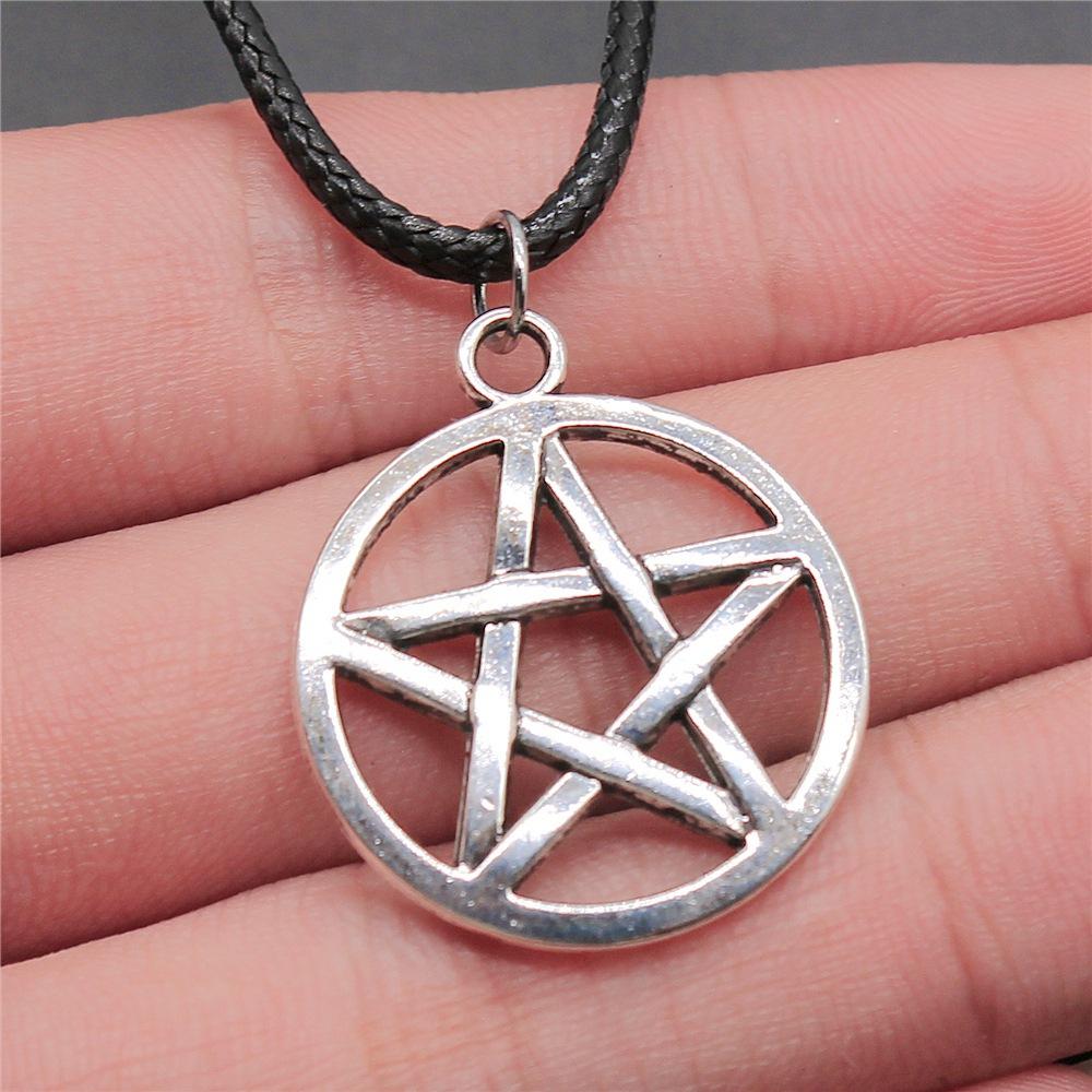 30 Styles Unisex Amulet Wicca Jewelry Gift Sun Moon Star Pentagram Pendant Necklace Black Leather Cord