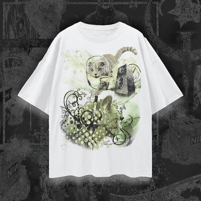 Frutiger Metro Webcore Y2K Cat T-Shirt Vintage Cyber Aesthetic Oversized Tee