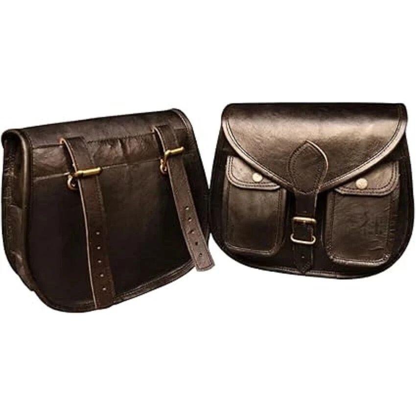 Leather Motorcycle Saddle Luggage Bag Saddlebag Goat Sportster Large New Pannier