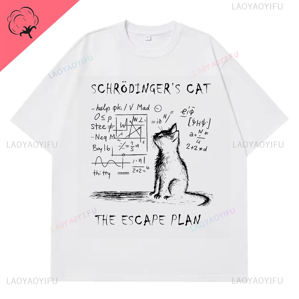 Schrodinger Cat Physics Quantum Mechanics Creative Print Summer Shortsleeved Streetwear T Shirt Streetwear Loose Casual Tshirt S