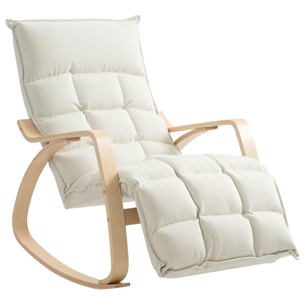 Upholstered Rocking Chair, Relaxation Armchair with Armrests and Steel Frame, for Living Room, Bedroom, Cream White