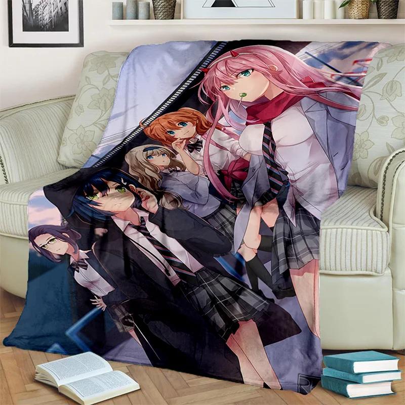 DARLING in The FRANXX Cartoon Zero Two Sexy dívčí deka, měkká přikrývka pro domácí ložnici Pohovka Pikniková deka pro děti