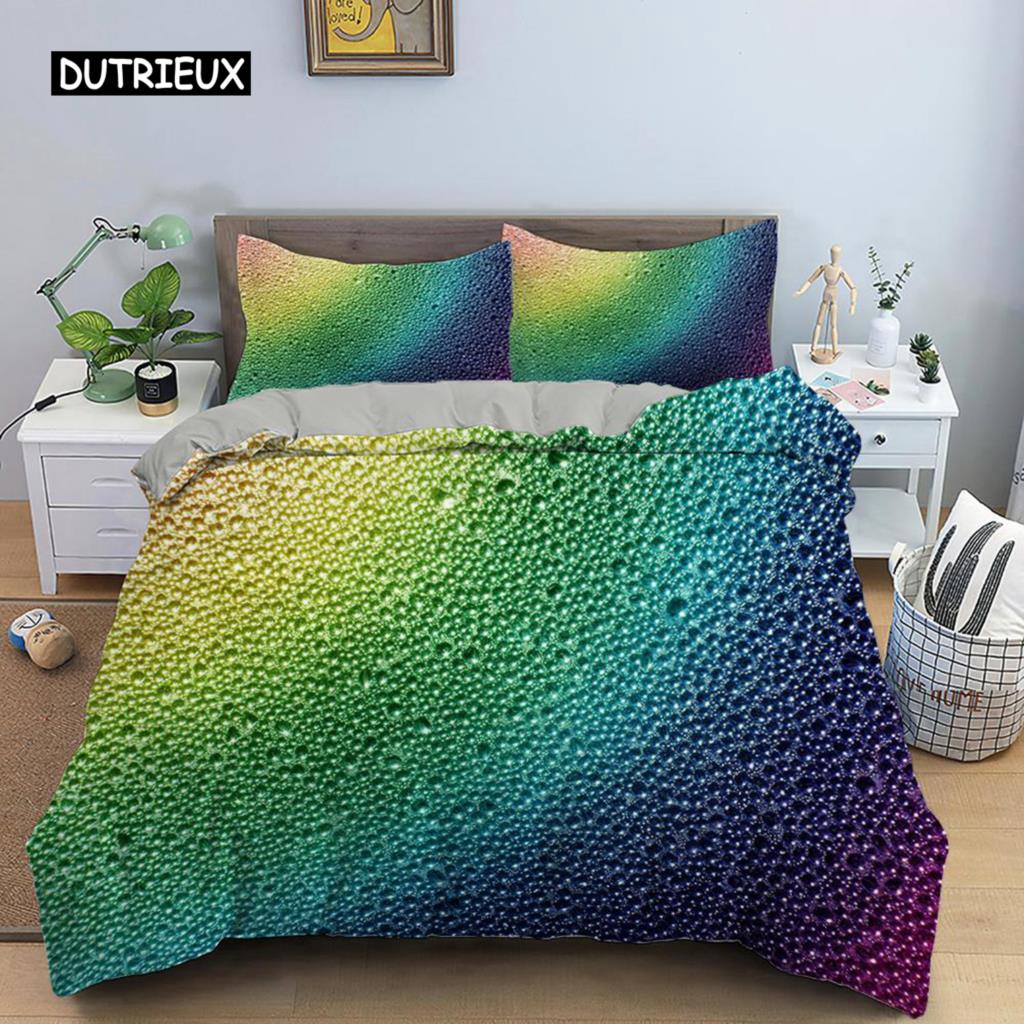 Regenbogen Bettbezug Set für Mädchen Regenbogen Stern Bettwäsche Set Mädchenhaft Glitzernd Doppel Queen King Size Weich und Bequem Bettdeckenbezug
