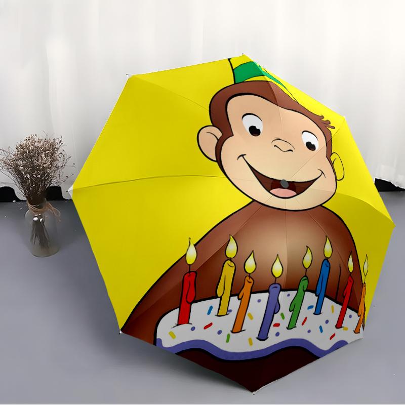 Curious George Fashionable Automatic Opening/Closing Folding Umbrella. Portable and Foldable, Ideal for Gift, Travel, and Daily Use.