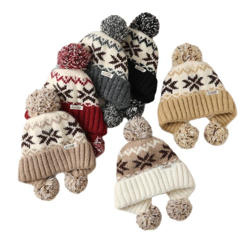 Sweet and Cute Christmas Woolen Hat In Winter Plus Velvet Thickened Cold Proof and Warm Hat Outdoor Ear Protection Hat New