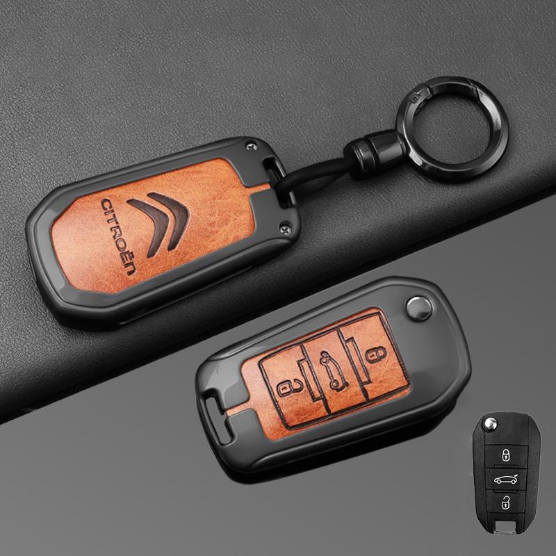 DBGO4 Leather Zinc Alloy Car Flip Key Case Cover Holder Shell Kerring For Citroen C3 C4 CACTUS C6 C8 Auto Key Protector Accessories