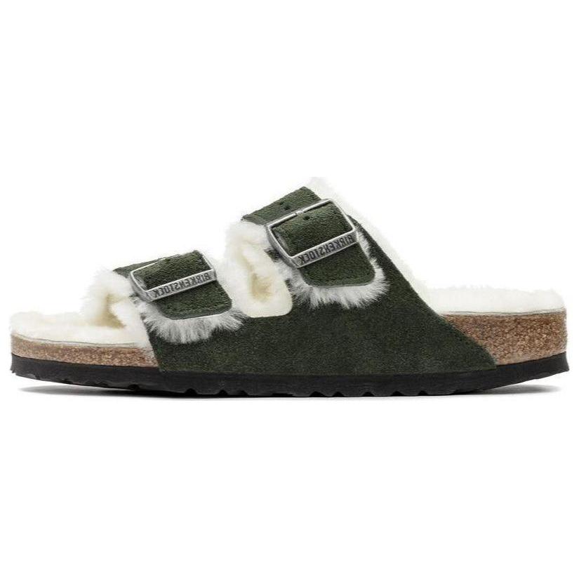 Birkenstock Arizona Shearling Sandal Suede Leather Narrow Fit Green Womens 1021102 36
