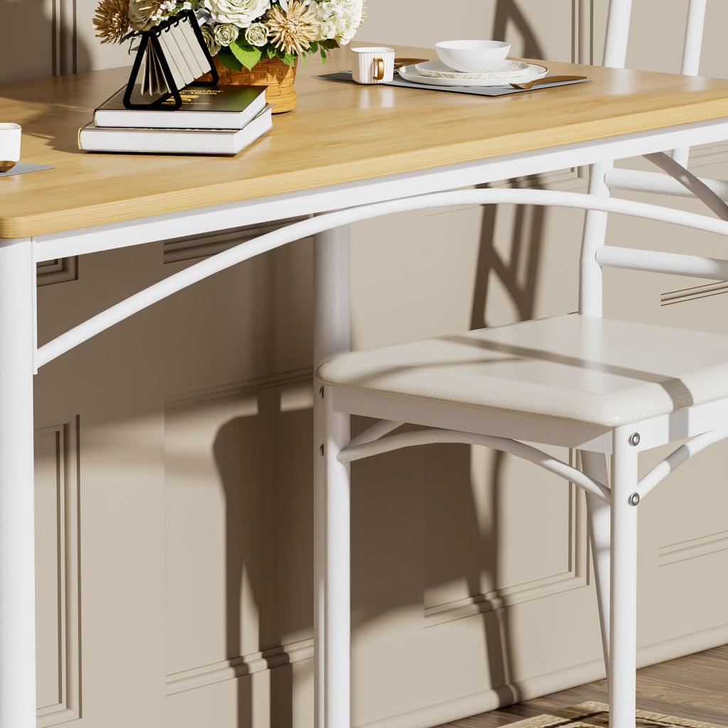 Dining table set, bar table with 4 dining chairs, industrial breakfast table for kitchen, living room, natural color and white, 110cm*60cm*76.5cm