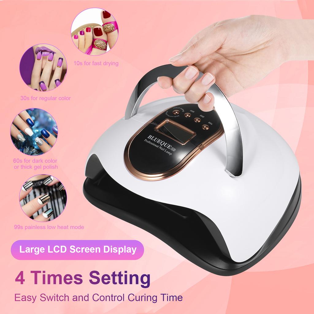 168W UV LED Nail Lamp Gel Nail Polish Dryer 4 Timer Setting with Portable Handle Fingernail Toenail