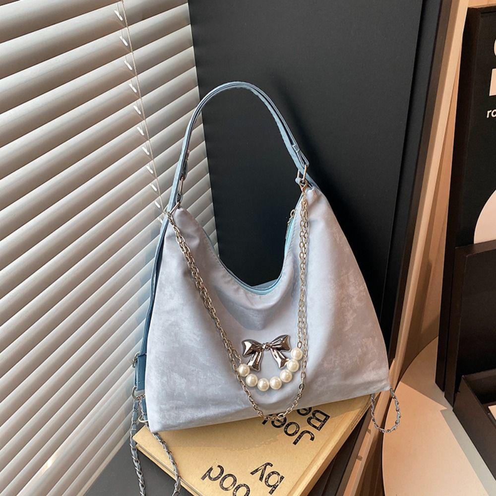 Retro Women's Shoulder Bag PU Leather Lightweight Student Tote Bag Large Capacity Butterfly Pearl Chain Convertible Backpack