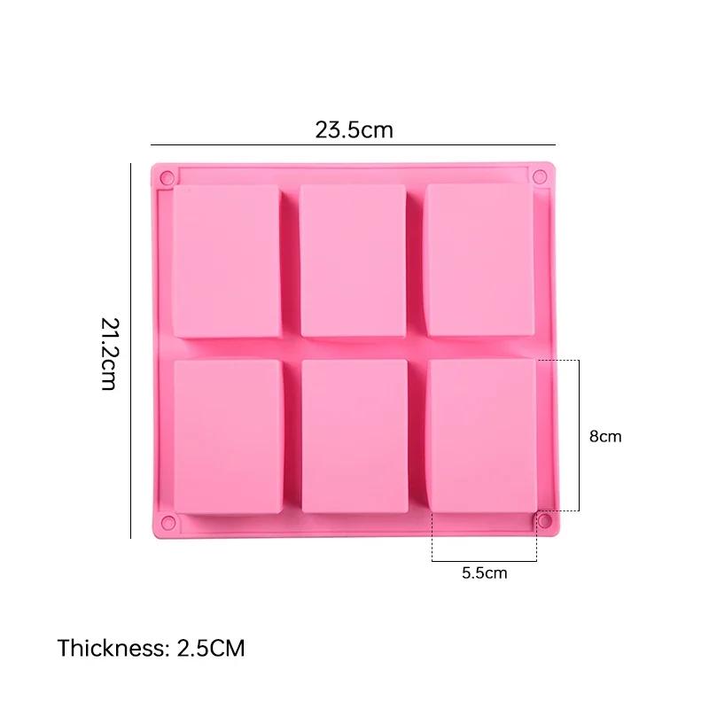 2024 New 6-chamber Rectangular Square Cake Silica Gel Baking Mold Manual Soap Mold DIY Ice Plate Jelly Cake Candy Chocolate Mold