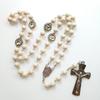 Catholic White Beads Rosary Necklace Virgin Mary Medal & for Cross Pendant Favors for Baptism Communion Weddings Party