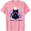 Book Lover Crystal Witchy Cute Black Cat Kawaii Pastel Goth T-Shirt