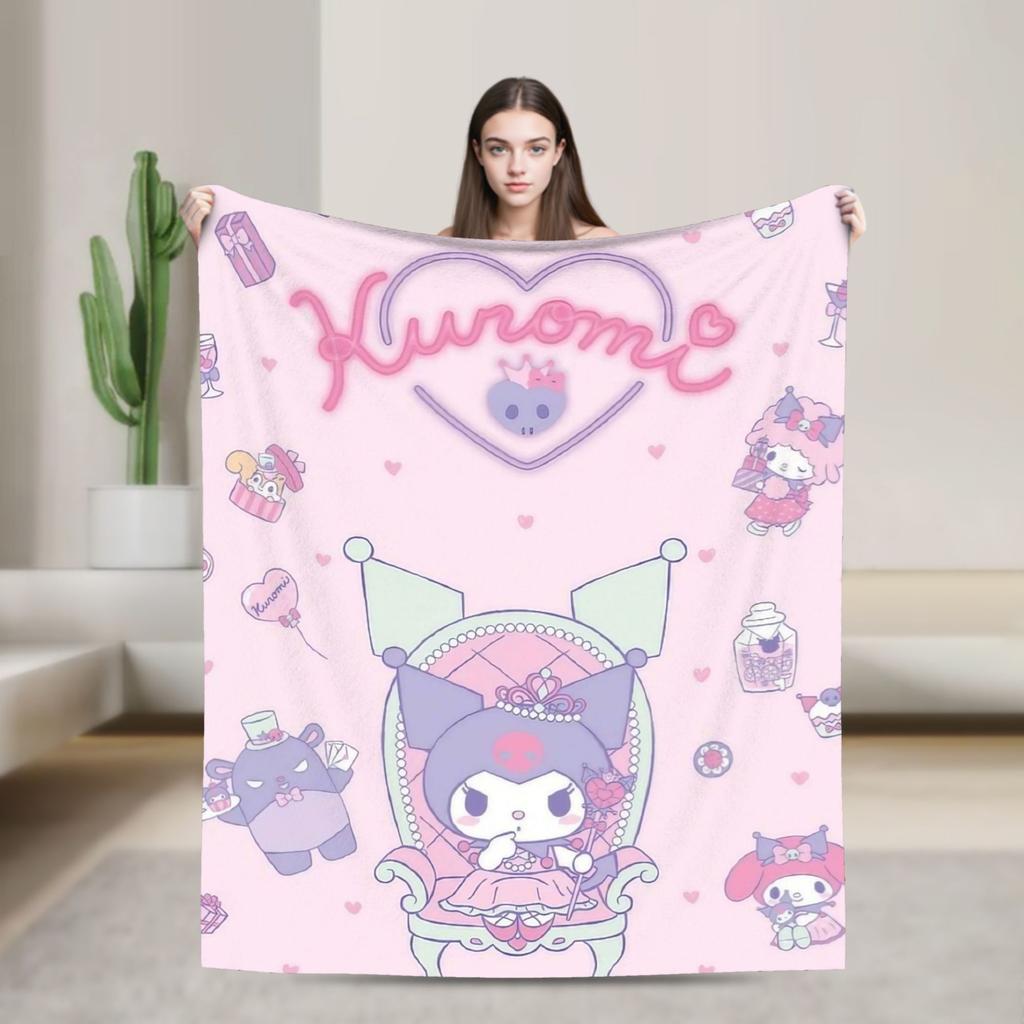 Purple Kuromi Blankets Kawaii Cartoon Wool Awesome Breathable Throw Blankets for Bedspread Autumn/Winter