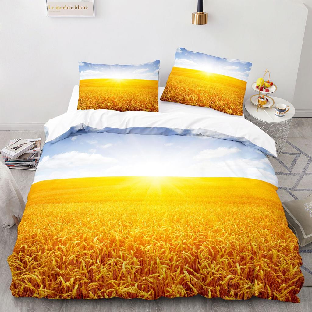 Wheat Field Lpluscape Soft Duvet Cover Quen Golden Wheat Ears Bathed In Sunlight Comfortable Quilt Cover Farm Theme Beding Set Warm Plus Nice