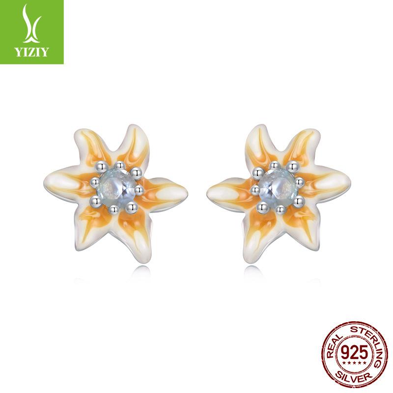 Dripping Oil Flower Stud Earrings Collection Mori Small Fresh S925 Sterling Silver Small Flower Stud Earrings
