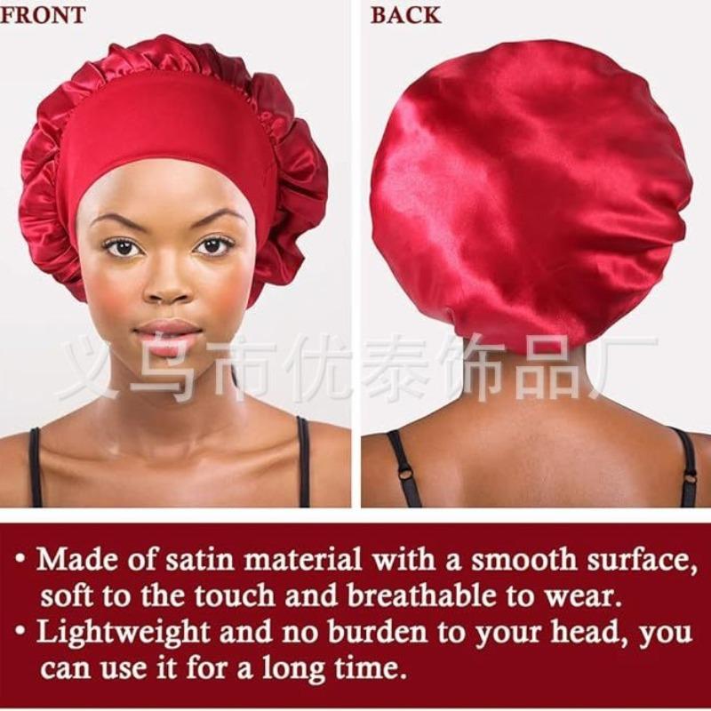 Solid color wide edge high elastic adult nightcap men's and women's fashion hair care beauty shower cap satin