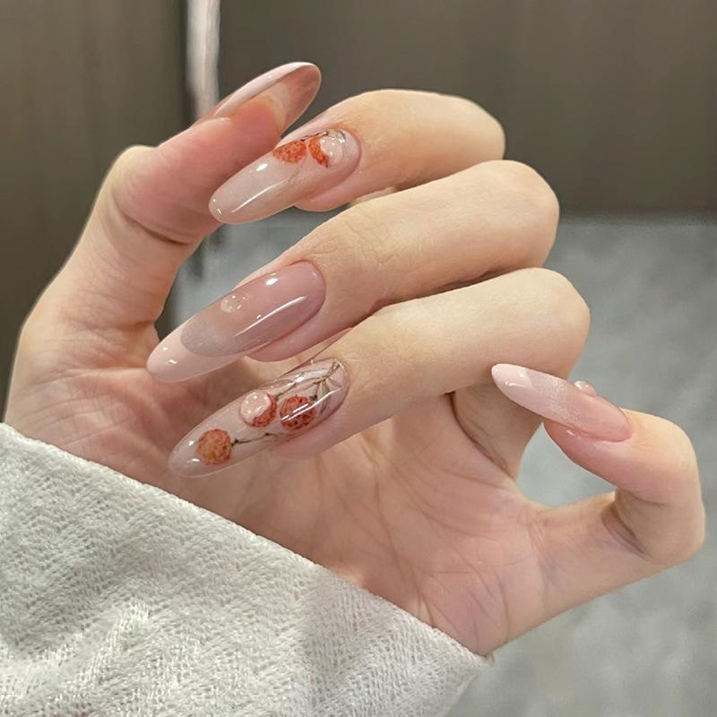 

3D Lychee Bubble Cat Eye French Long False Nails - 30-Piece Set