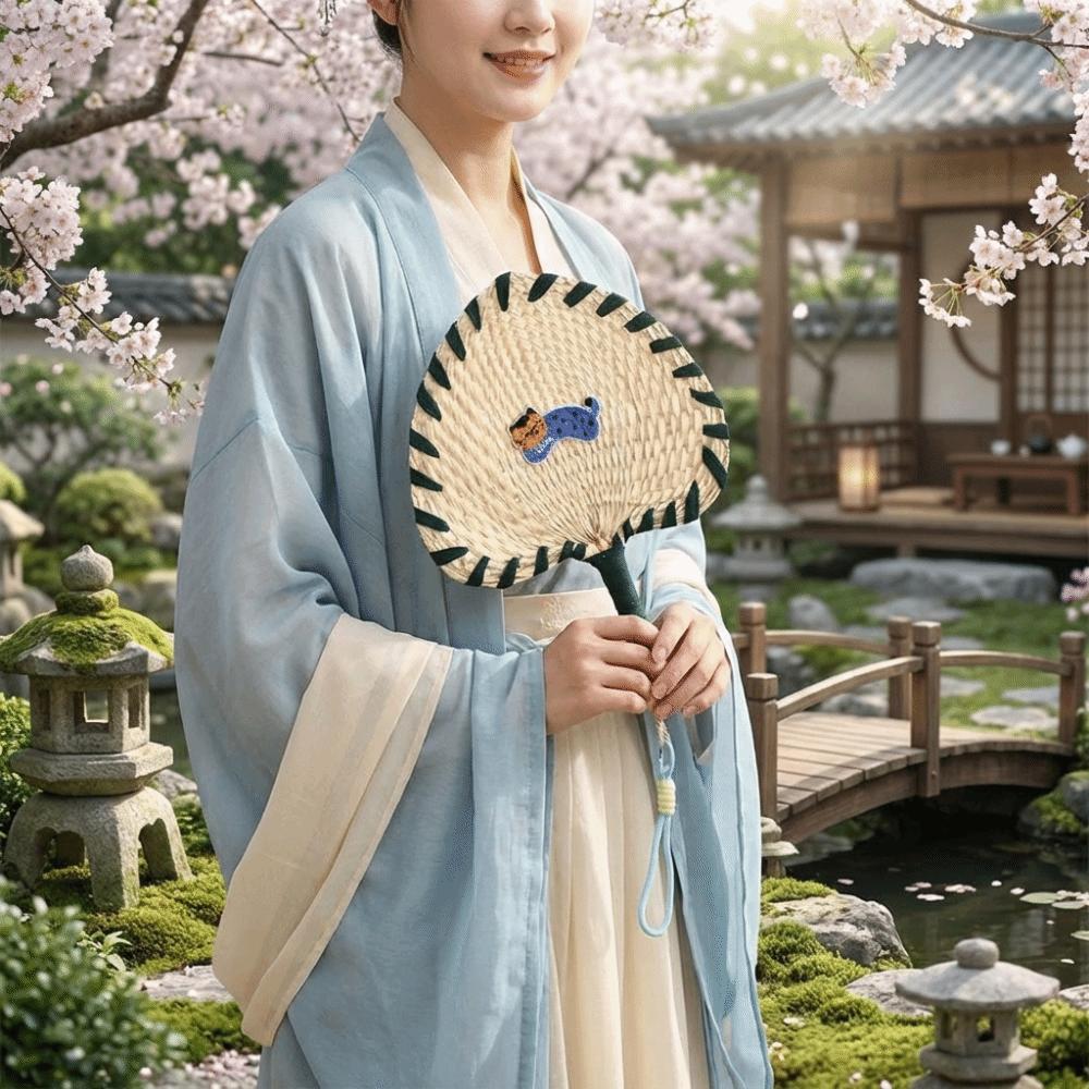 Cartoon Straw Woven Fan Animal Pattern Decorative Fan Portable Handheld Fan  Photography