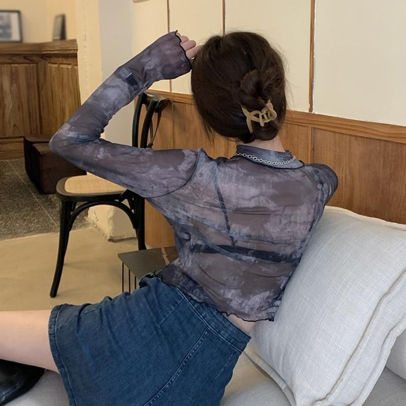 Tričko s dlouhým rukávem Dámské letní zapínání Na nošení Slim Short Tops Smudge Sunscreen Shirt