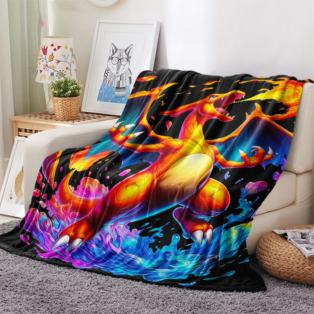 Cute Charizard  Print Flannel Blanket, High quality Comfortable for All Seasons, Home Decor, Warmth and Comfort