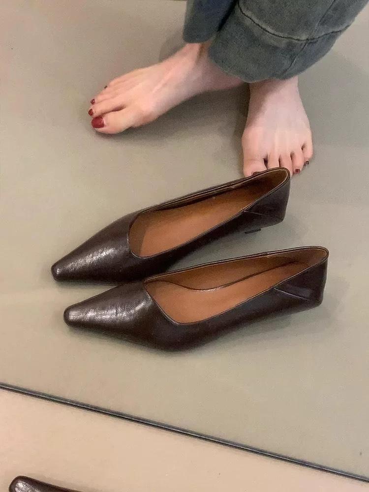 Cowhide Version~ Minimalist Temperament Kitten Heel Pointed Head Shallow Mouth Single Shoes Women's 2025 Autumn Commuting Thin Heel Small Leather Shoe