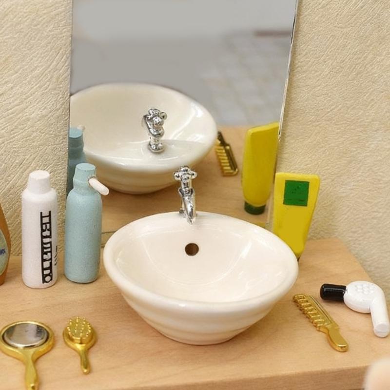 Bílé Porcelánové Domečky pro panenky Dekorace Koupelnový dřez 1:12 Miniaturních umyvadel s hladkými povrchy Pro Moderní Dekory Témata