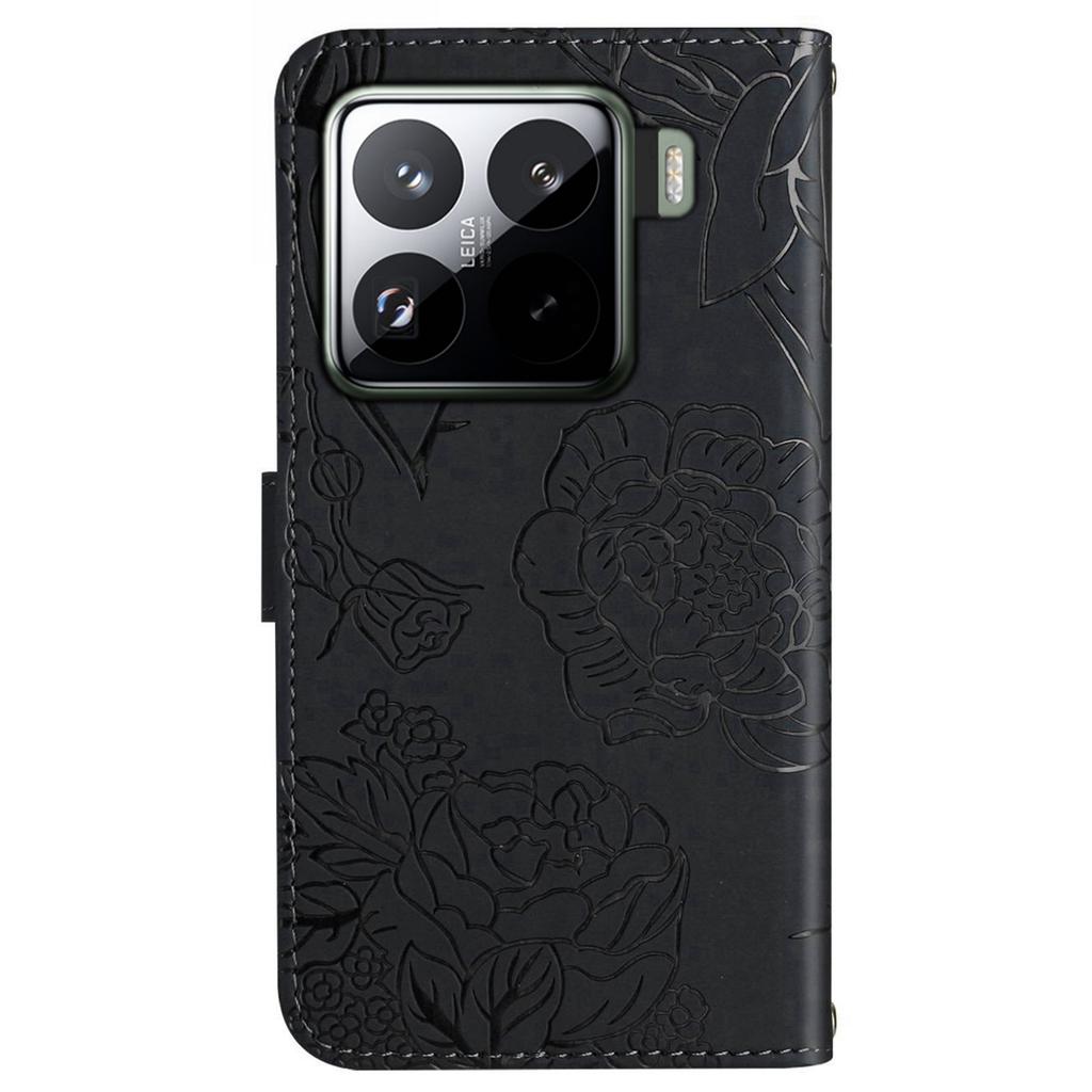 HT03 For Xiaomi 15 Case Butterfly Flower Imprint Leather Phone Cover with Strap