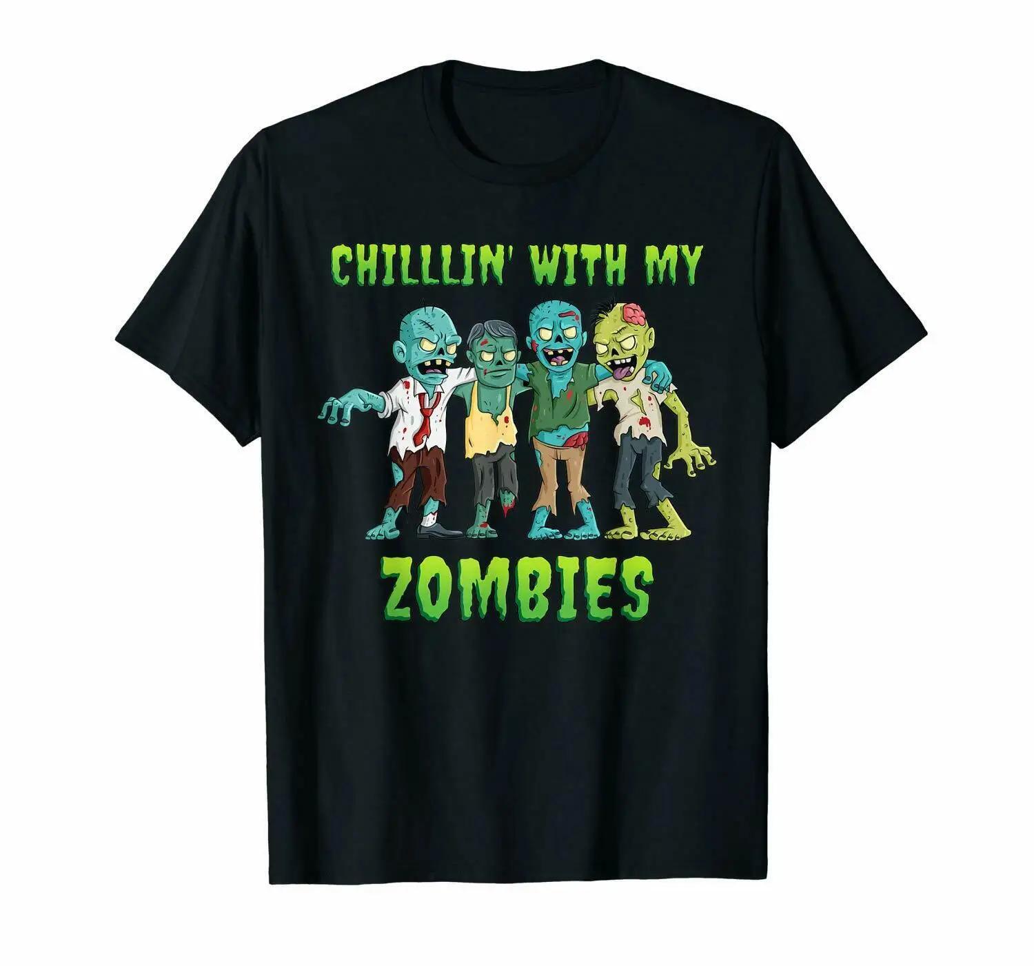 Chillin With My Zombies Funny Black Halloween TShirt Summer Cotton Short Sleeve ONeck Mens T Shirt New S3XL S