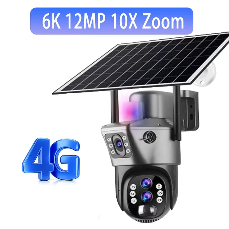 LS VISION 10-kordse suumiga 4G päikesekaamera välisseire 6K 12MP kolme objektiiviga 360 PTZ juhtmevaba automaatse jälgimise turvakaamerad V380 Pro APP