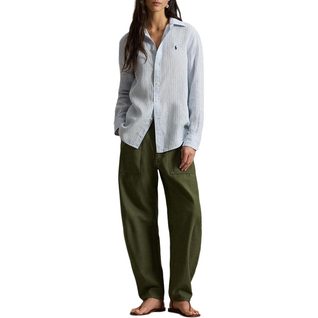 Polo Ralph Lauren SS26 Embroidered Stripe Linen Long Sleeve Shirt Women shirts 211A96158-003