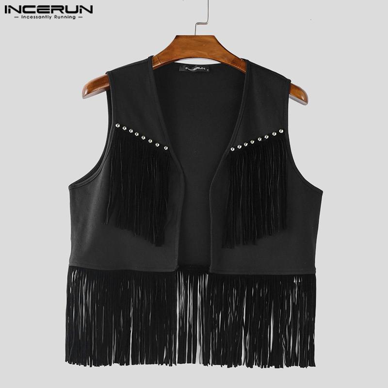 INCERUN Men Gothic Tassel Sleeveless Waistcoat Tank Tops Vest