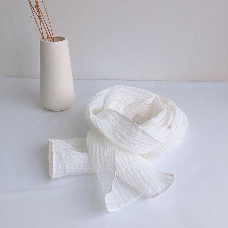 30x220cm Spring And Summer Retro Wrinkle Scarf Narrow Long Design Solid Color Pure Linen Scarves Lenghten Scarf For Women