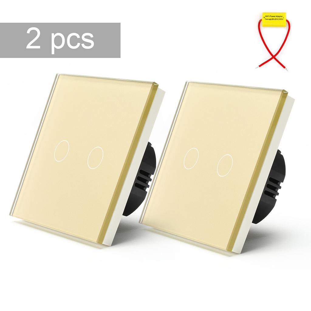 BSEED 1/2/3Gang Wifi Touch Switches 2Way Wall Light Switches Stairs Glass Tuya Smart Life Alice Control No Neutral 2 Pack