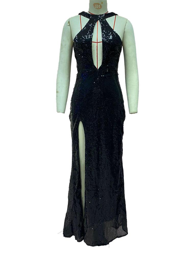 2025 Cross-Border Beaded Irregular Halter Neck Evening Dress for Women