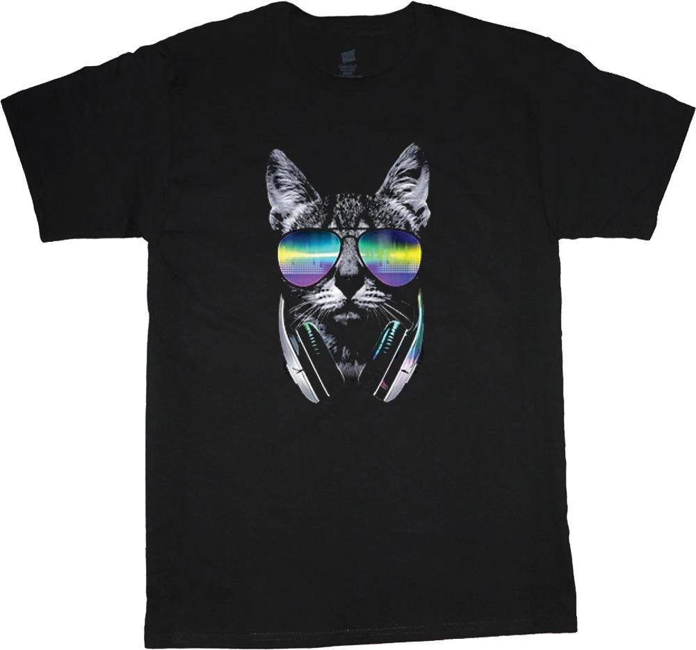 Cat t-shirt for men hipster DJ cat funky hip hop club cool cat men s tee edm L