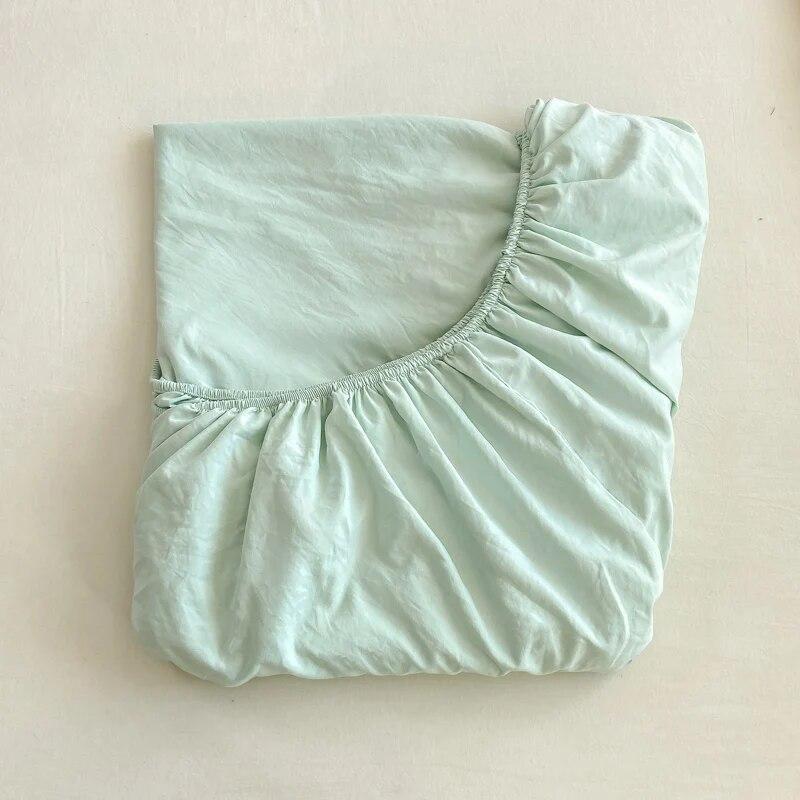 Cotton Bedding Fitted Sheet Elastic Band Around Mattress Cover Single Double King Queen Size Solid Color Bed Cover No Pillowcase