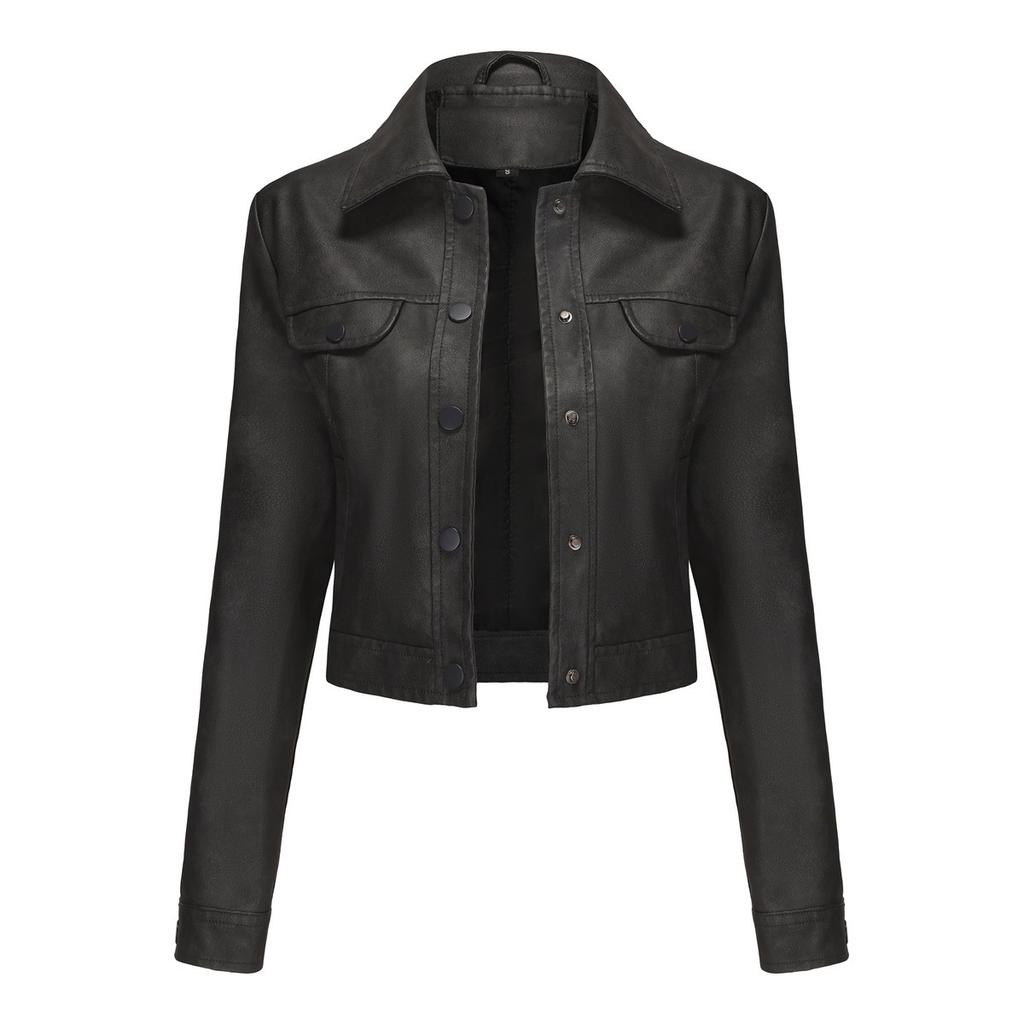 2024 spring and autumn new thin leather jacket women's multi-pocket cardigan casual jacket European and American fashion popular daily coat