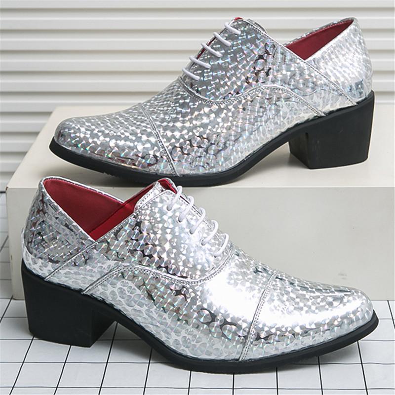 Nowe Męskie Szpiczaste Srebrne Złote Niebieskie Brokatowe Lakierowane Skórzane Sukienkowe Codzienne Buty Ślubne Buty na Bal Maturalny Zapatos Hombre