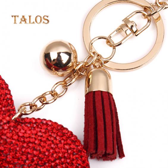 Women Romantic Key Chain Love Heart Shape Crystal Stone Tassels Bag Charms Keyring Trinket