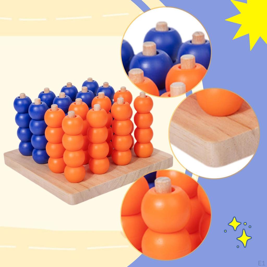 Wooden Board Game,Four in A Row Game,3D,Lightweight,Strategy for Desktop Logical Training Toy Brain