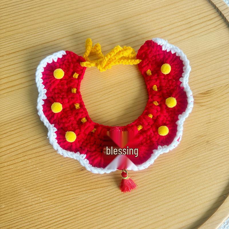 New Year Red Knitted Scarf for Cats and Dogs - Warm Wool Bib for Spring Festival