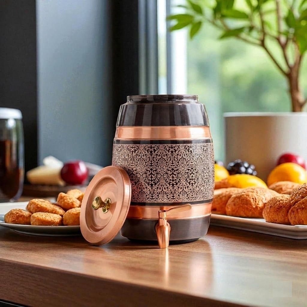 Pure Copper Water Pot with Tap, 5 Liters for Home, Kitchen, Restaurant & Gifting