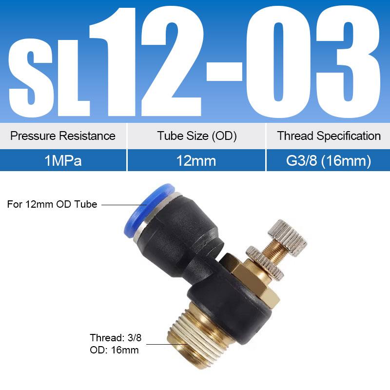 Pneumatic Quick Connect Connector SL 4 6 8 10 12mm M5 '1/8' 1/4 '3/8' 1/2 Air Speed Regulating Valve Accelerator Valve