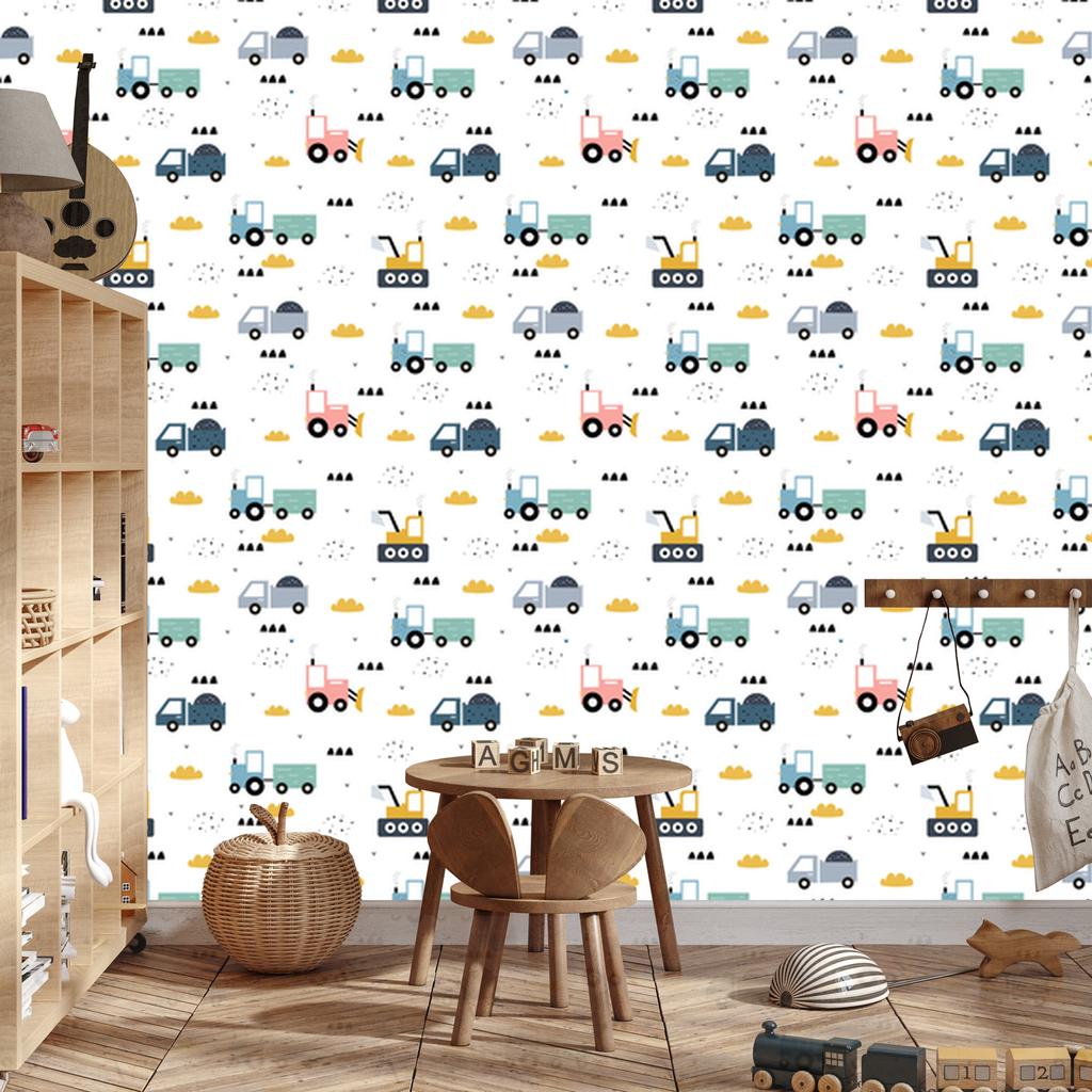 Colorful Excavator Tractors Wallpaper for Living Room and Bedroom 50x1000