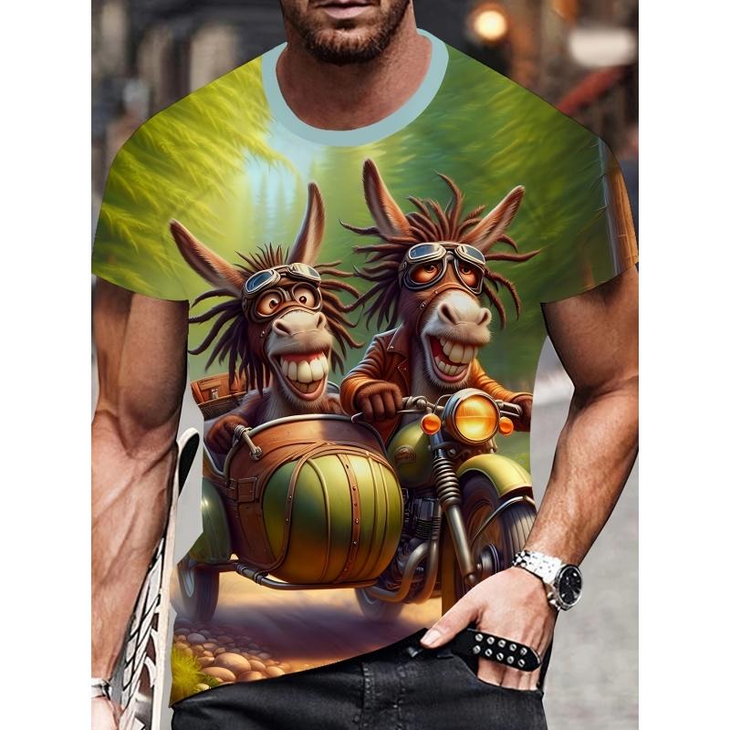 Summer Round Neck 3D Print Funny Animal Pattern Top Fashionable Casual Short Sleeved Men's T-shirts