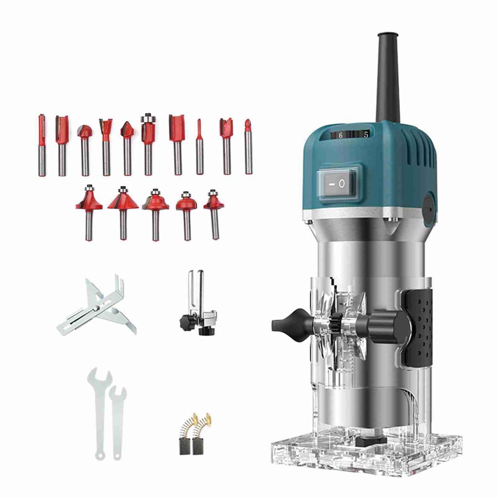 Woodworking Electric Trimmer Set Thickened Shell Compact 6 Speed Adjustable 800W 30000r/min Wood Router Tool Trim Router